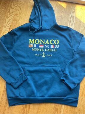 SHEIN Teal Blue Monaco Monte Carlo Yacht Club Crewneck Hoodie